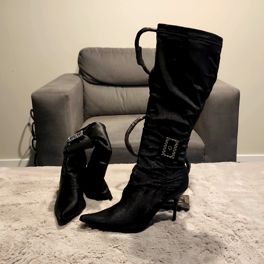 Women's Ardiente Black Fabric high Boots (New) Size 10
